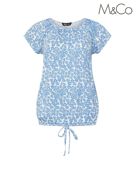 M&Co Blue Petite Ditsy Tie Hem Scoop Neck Top (H63367) | AZN 65