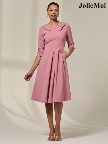 Jolie Moi Pink Sloan 3/4 Sleeve Midi Dress (H63447) | €95