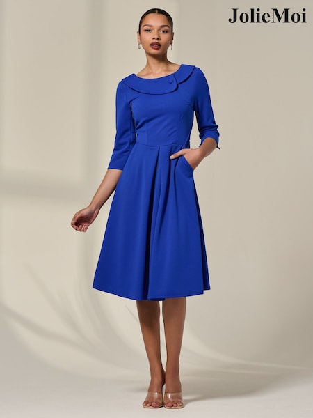 Jolie Moi Blue Sloan 3/4 Sleeve Midi Dress (H63450) | €95