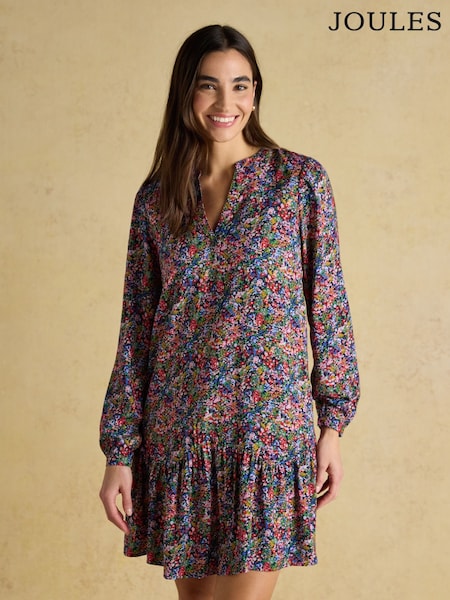 Joules Scarlet Navy Ditsy Woven Dropped Waist Dress (H63467) | SGD 106