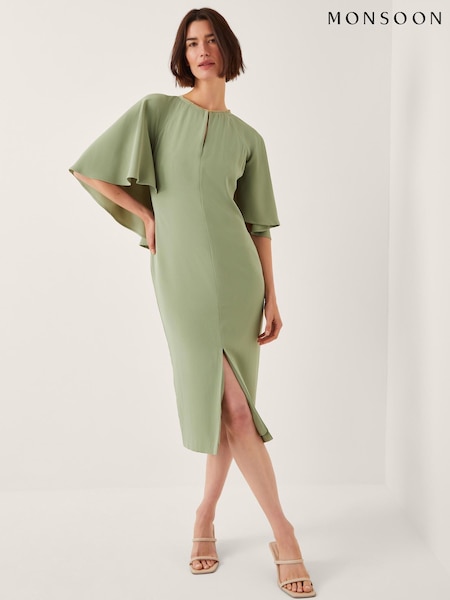 Monsoon Green Cassandra Cape Sleeve Midi Dress (H63487) | €191