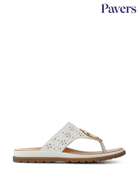 Pavers White Slip-On Toe-Post Sandals (H63489) | €42
