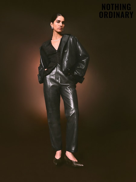 Nothing Ordinary Black Leather Slim Leg Trousers (H63529) | €362