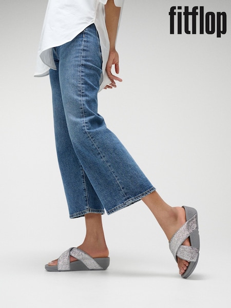 FitFlop Silver Lulu Crinkled-Shimmer Cross Slides (H63707) | R$ 740