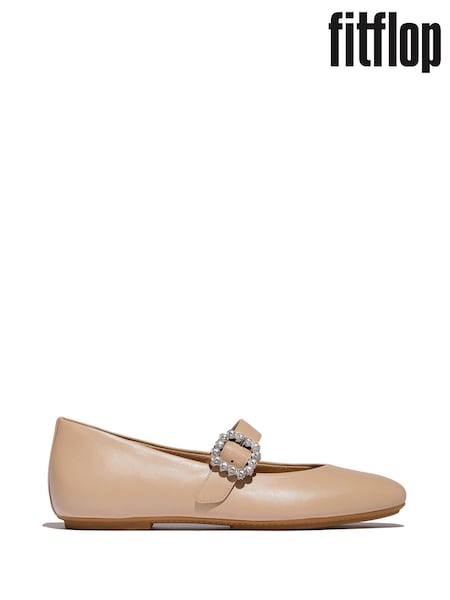 FitFlop Delicato Crystal Buckle Leather Mary Janes Shoes (H63723) | €121