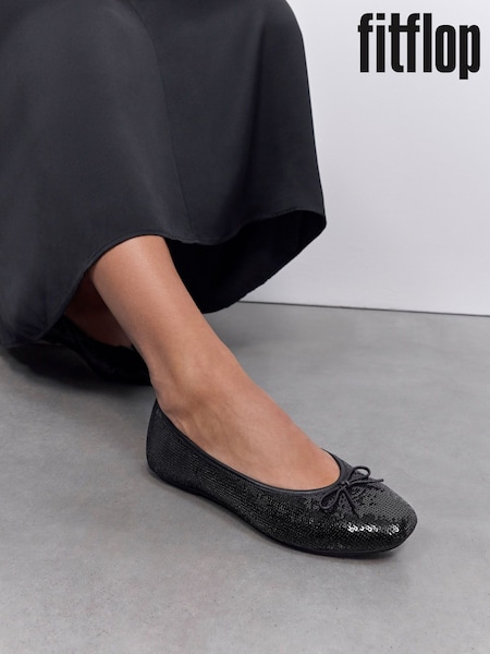 FitFlop Delicato Bow Sequin Ballet Flats (H63733) | AED466