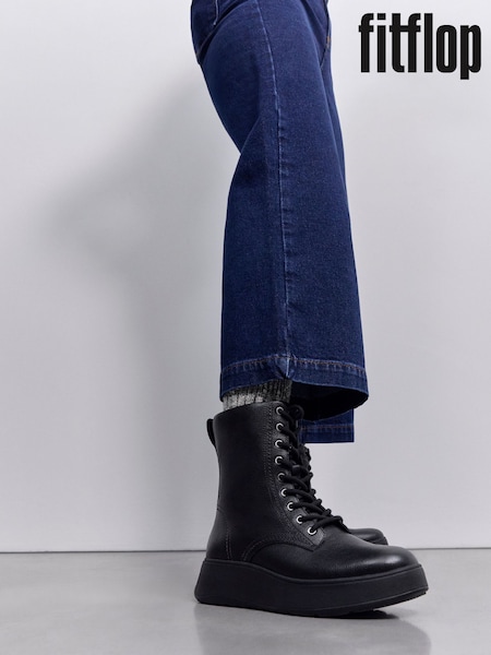 FitFlop F-Mode Stitch Warm Thumb Leather Lace Ankle Black Boots (H63737) | R$ 1.680