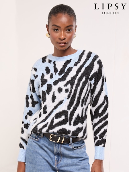 Leopardo azul - Lipsy Print Crew Neck Supersoft Knitted Jumper (H63752) | 59 €