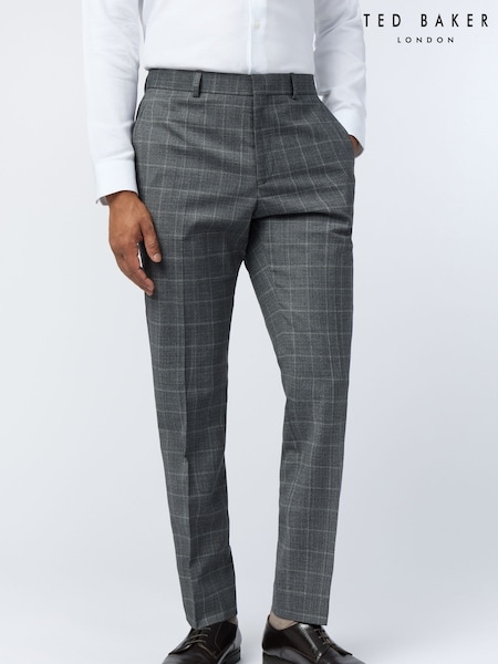 Ted Baker Tailoring Slim Grey Hilson Charc Text Check Trousers (H64004) | 693 QAR