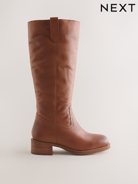 Tan Brown Leather Forever Comfort® Knee High Pull On Boots (H64045) | €161.50