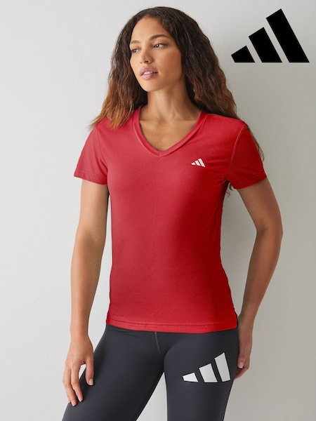 adidas Red Workout Essentials V-Neck T-Shirt (H64046) | R$ 195