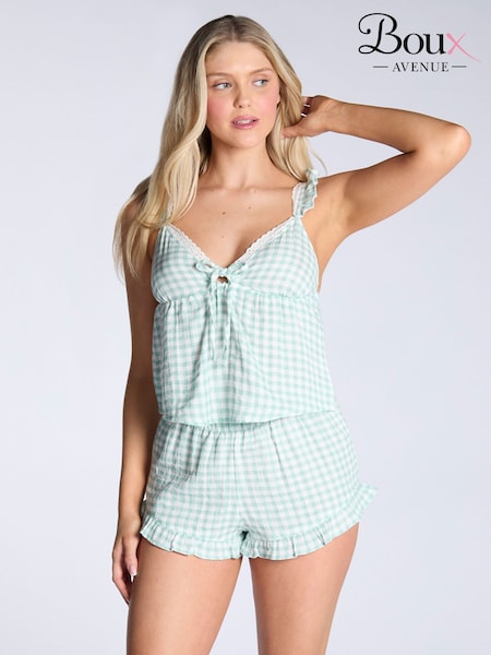 Boux Avenue Green Gingham Crinkle Cami and Short Pyjamas Set (H64089) | R$ 375
