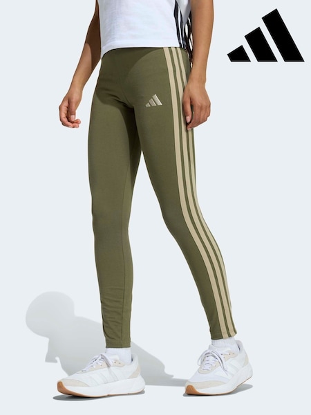 adidas Olive Green Essentials 3-Stripes Cotton Leggings (H64277) | ₪116