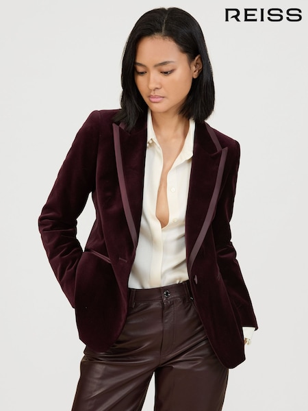 Reiss Burgundy Elia Velvet Single-Breasted Suit Blazer (H64305) | €365
