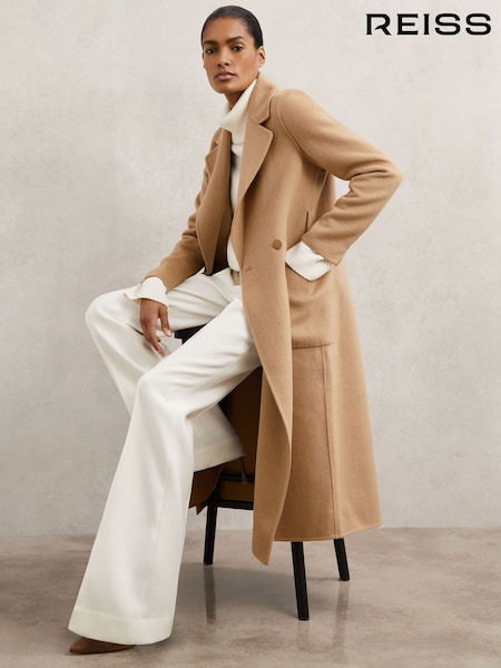 Reiss Camel Lucia Wool-Blend Double-Breasted Blindseam Coat (H64323) | €450