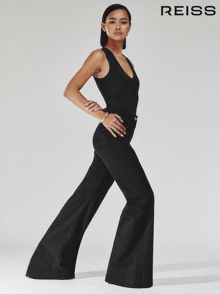 Preto - Reiss Sakura Patch Pocket Flared Jeans (H64325) | R$ 1.560