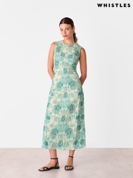 Green - Whistles Floral Print Textured Midi Dress (H64358) | 1,184 LEI