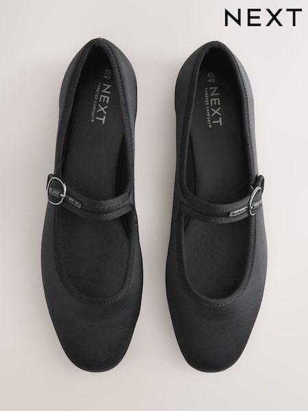 Black Satin Forever Comfort Round Toe Buckle Detail Mary Jane Shoes (H64361) | €38