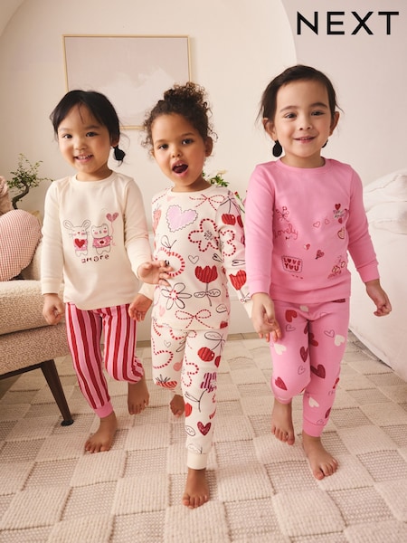 Pink/Red Galentines - Snuggle Pyjamas 3 Pack (9mths-12yrs) (H64427) | 201 LEI - 268 LEI