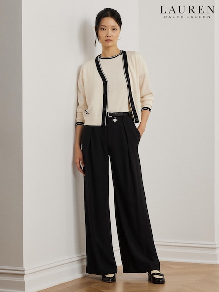 Lauren Ralph Lauren Cream Two Tone Cotton Blend Cardigan (H64491) | €228