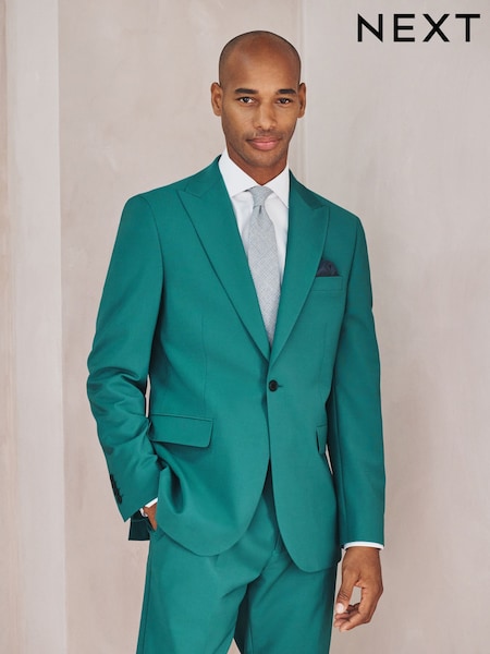 Teal Blue Tailored Fit Slim Fit Motion Flex Wool Blend Suit Jacket (H64538) | $216