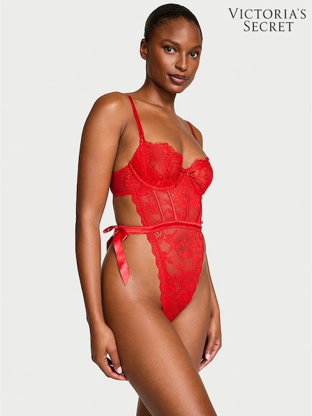 Victoria's Secret Bright Vermillion Red Unlined Lace Balcony Bodysuit (H64892) | €87