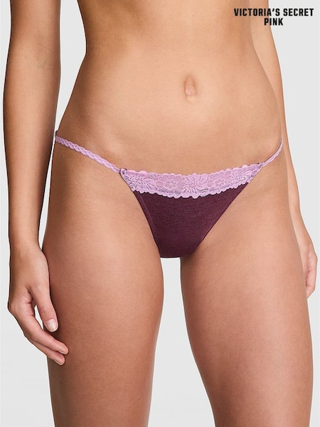 Victoria's Secret PINK Burgandy Red Bikini Cotton Heather Lace Trim Knickers (H64893) | €13