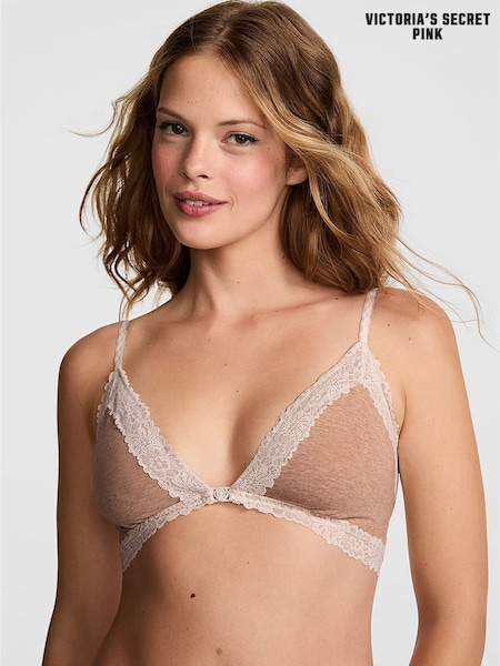 Victoria's Secret PINK Praline Nude Front Close Cotton Heather Lace Trim Bra (H64927) | €25