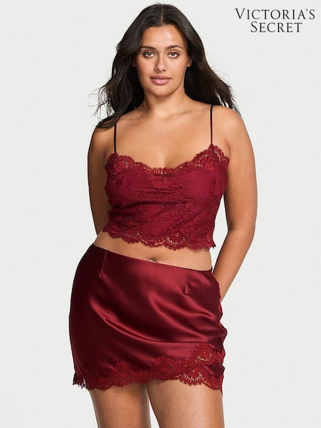 Victoria's Secret Sangria Red Satin Lace Cami and Mini Skirt Set (H64933) | €95