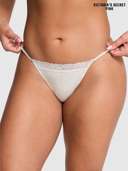 Victoria's Secret PINK Snow White Bikini Cotton Heather Lace Trim Knickers (H64956) | €14.50