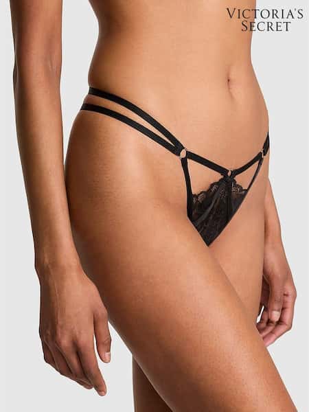 Victoria's Secret Black Thong Lace Strappy Crotchless Knickers (H64961) | €20.50