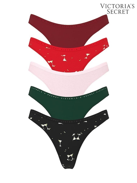 Victoria's Secret Red/Pink/Green/Black Thong Logo Knickers 5 Pack (H64994) | €30