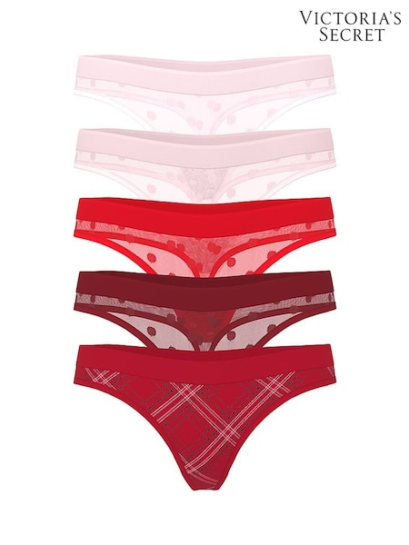 Victoria's Secret Red/Pink Thong Sheer Shimmer Knickers 5 Pack (H65007) | €34