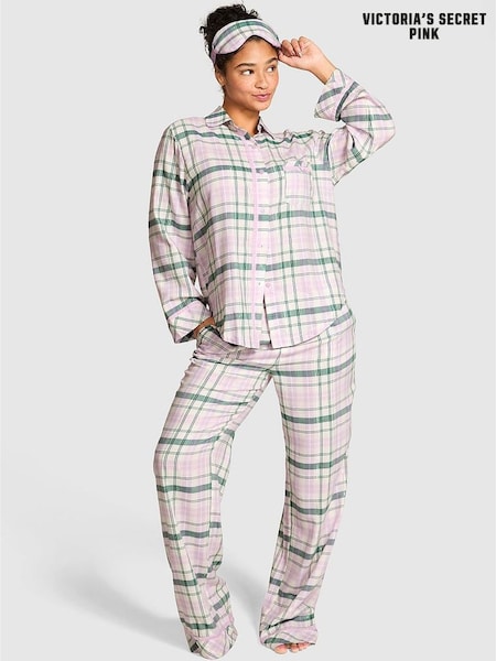 Victoria's Secret Pink Hushed Lilac Purple Christmas Tartan Christmas Flannel Pyjamas and Eye Mask Gift Set (H65038) | €79