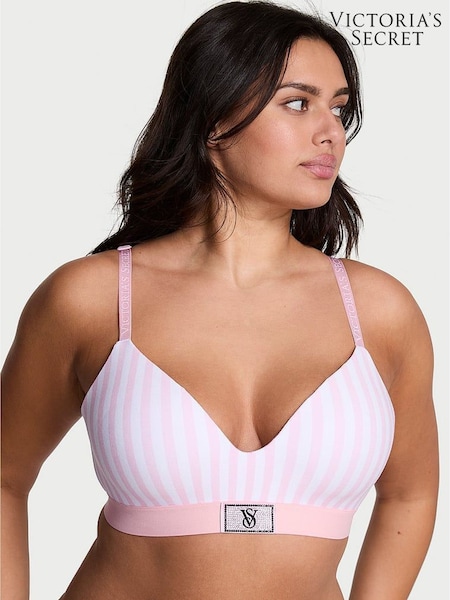 Victoria's Secret Pink Stripe Non Wired Lightly Lined Logo Shine Patch Bra (H65056) | €51