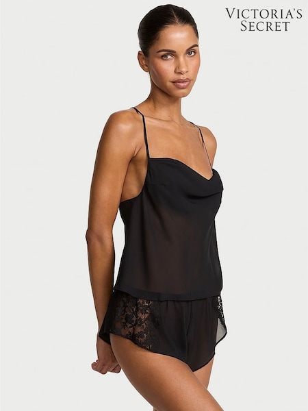 Victoria's Secret Black Chiffon & Lace Open Back Flutter Cami Set (H65209) | €87