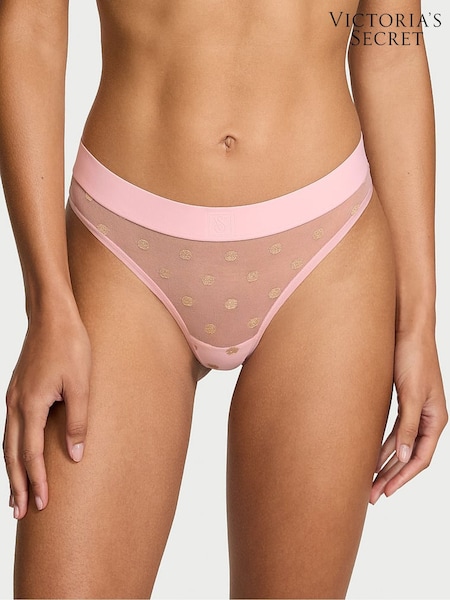Victoria's Secret Angel Pink Dot Thong Sheer Logo Knickers (H65286) | €10.50