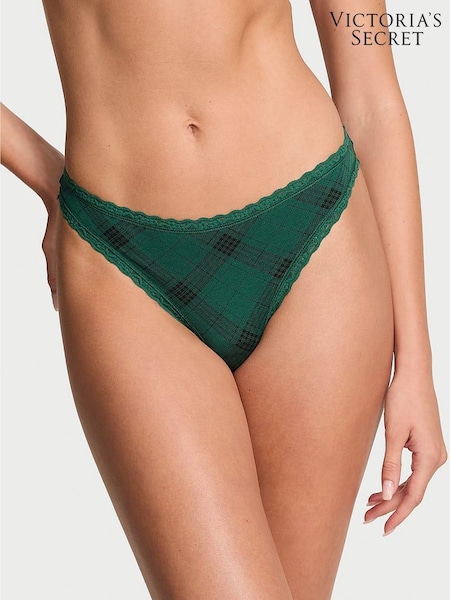 Victoria's Secret Clover Green Tartan Thong Cotton Lace Trim Knickers (H65323) | €13