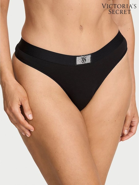 Victoria's Secret Black Thong Logo Shine Patch Knickers (H65338) | €11.50