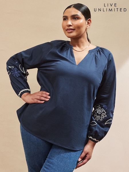 Live Unlimited Blue Curve Embroidered Blouse (H65379) | €95