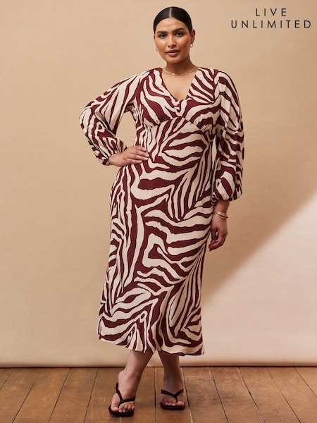 Live Unlimited Animal Print Stripe Long Sleeve Dress (H65382) | R$ 980