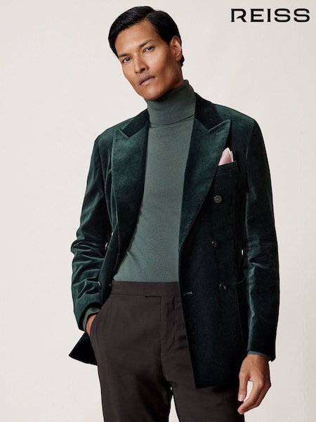 Reiss Emerald Green Royale Double-Breasted Velvet Blazer Regular-Fit (H65963) | €530