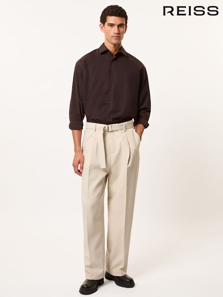 Reiss Stone Atwell Monogram Relaxed-Fit Belted Trousers (H65971) | €195