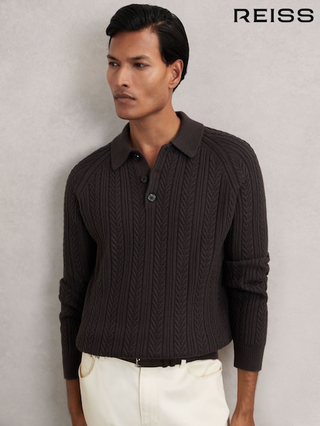 Reiss Chocolate Brown Evesham Cable-Knit Jumper With Wool (H65997) | €195