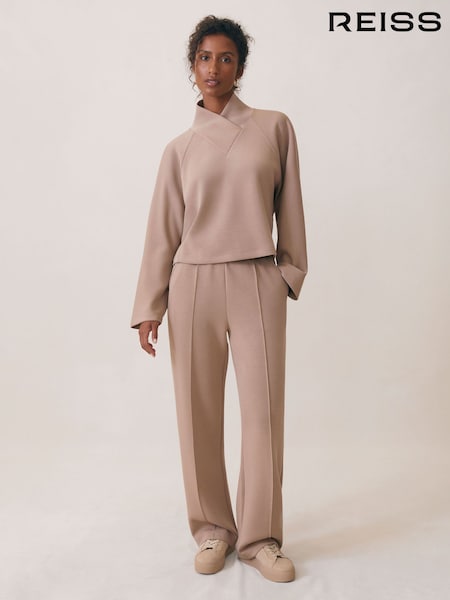 Reiss Taupe Neutral Jemma Modal-Blend Interlock Wide-Leg Joggers (H66016) | €170