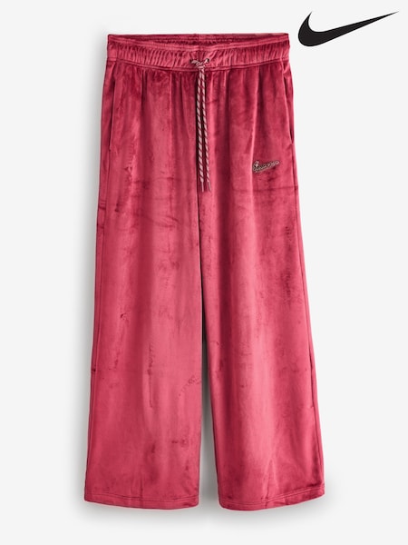 Team Crimson Rød - Nike High Rise Wide Leg Velour Joggers (H66054) | kr942