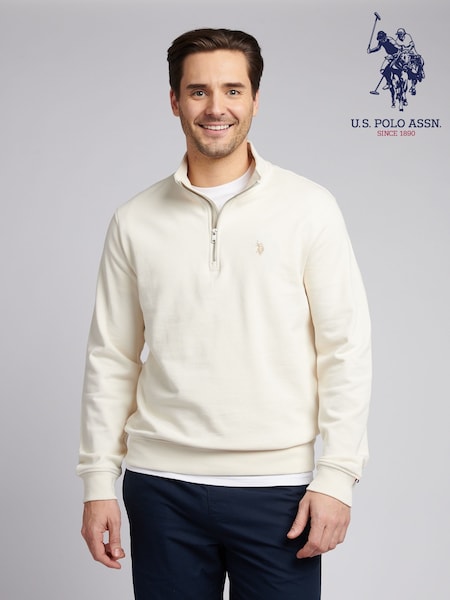 U.S. Polo Assn Cream Mens 1/4 Zip Sweatshirt (H66103) | AED379