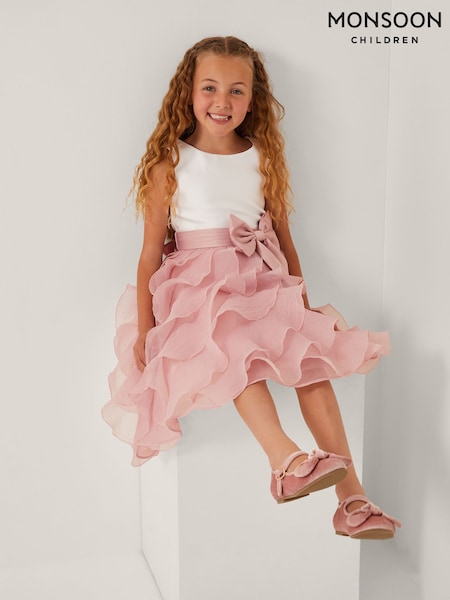 Monsoon Pink Cancan Sleeveless Bow Ruffle Dress (H66108) | €79 - €92