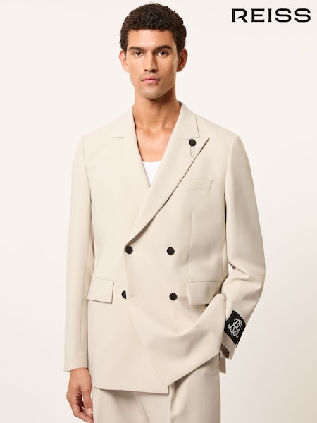 Reiss Stone Elder Monogram Relaxed Double-Breasted Blazer (H66136) | €350