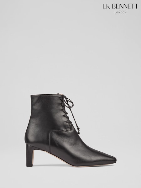 LK Bennett Black Betty Lace-Up Leather Block Heel Boots (H66139) | €510